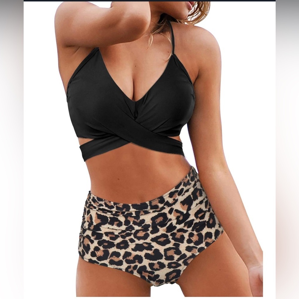 Women Cross Wrap Halter Bikini Set High Waisted Push Up Two Piece Swimsuits M